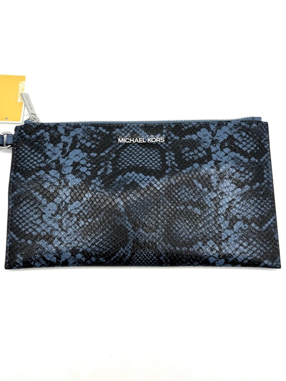 Michael Kors Large Jet Set Travel Snakeskin TZ Wristlet Denim - Picture 2 of 6